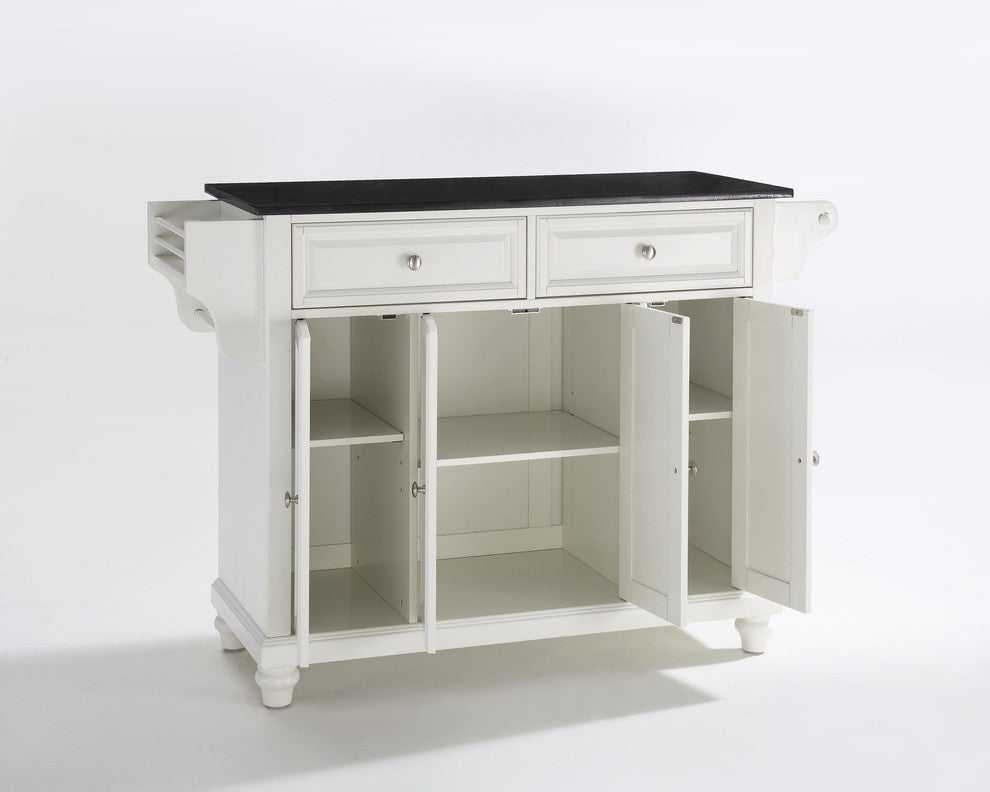 Cambridge Solid Black Granite Top Kitchen Island, White Finish