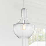 Watts 10.5" Glass, Metal LED Pendant, Chrome/Clear, Width: 13.25"