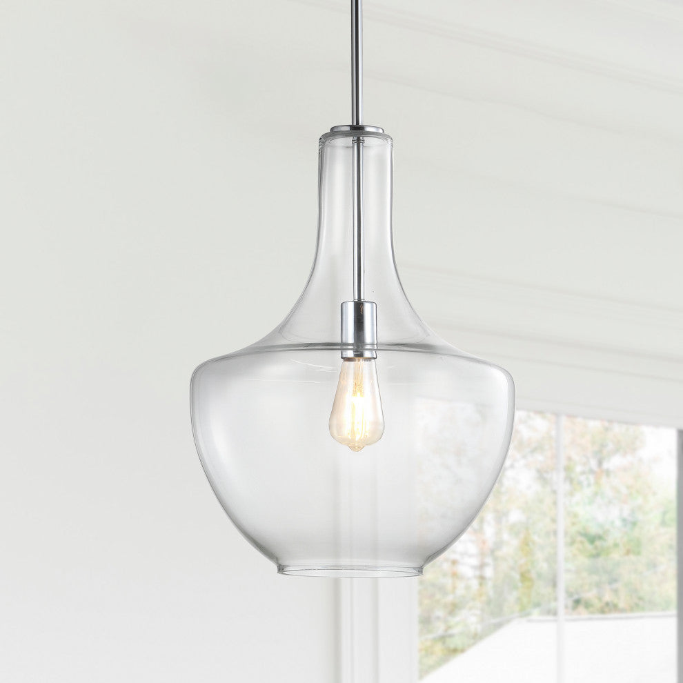 Watts 10.5" Glass, Metal LED Pendant, Chrome/Clear, Width: 13.25"