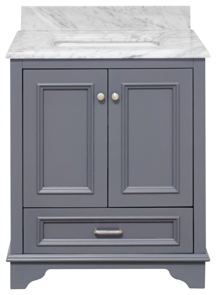 Nantucket 30" Bathroom Vanity, Marine Gray, Carrara Marble