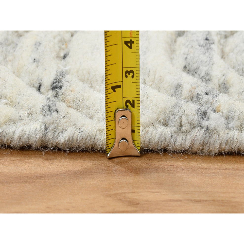Beige Hand Loomed Variegated Textured Modern Design Wool Runner Rug, 2'6"x6'0"