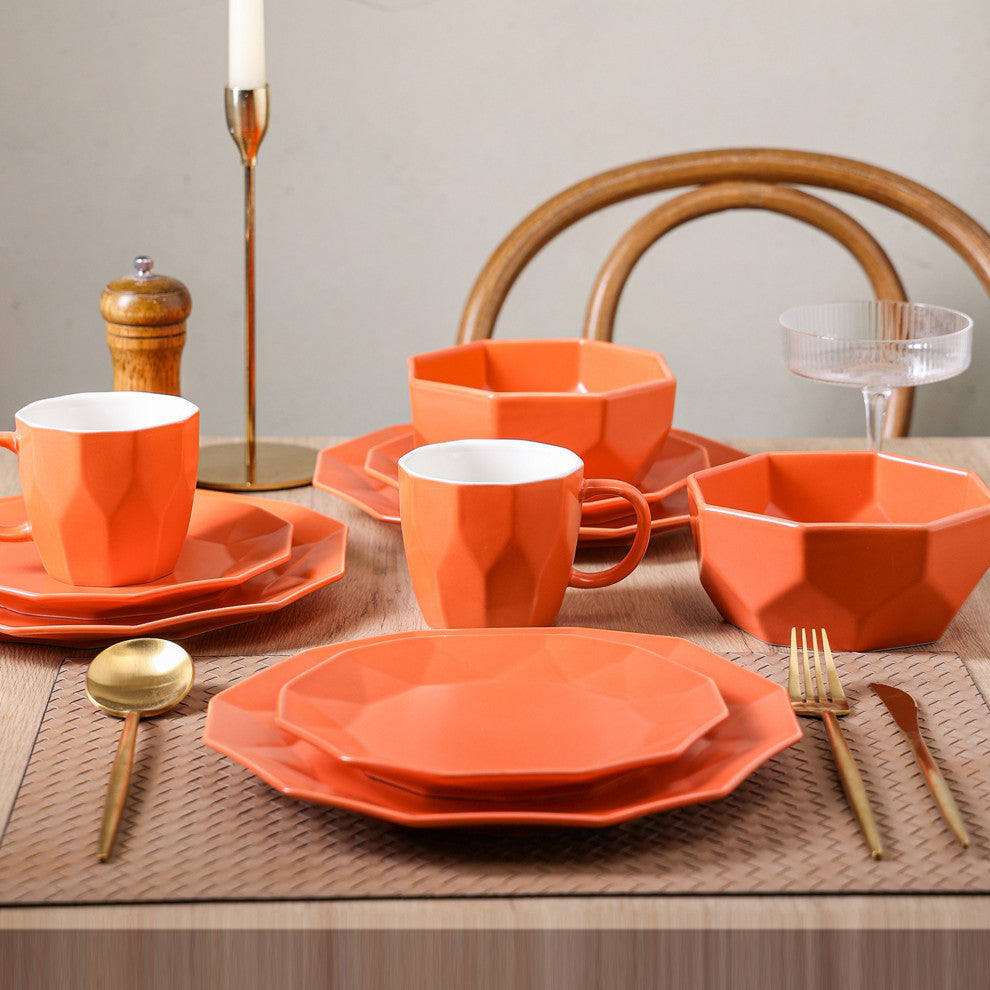 Stone Lain Jamie Porcelain 32 Piece Dinnerware Set, Orange