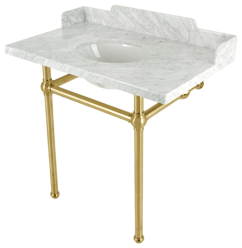 Kingston Brass LMS36MB7 36" Carrara Marble Console Sink, Legs