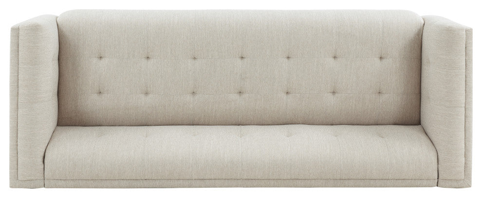 Plano Mid-Century Modern Tufted 3-Seater Sofa, Light Gray/Dark Brown, Beige/Dark Brown