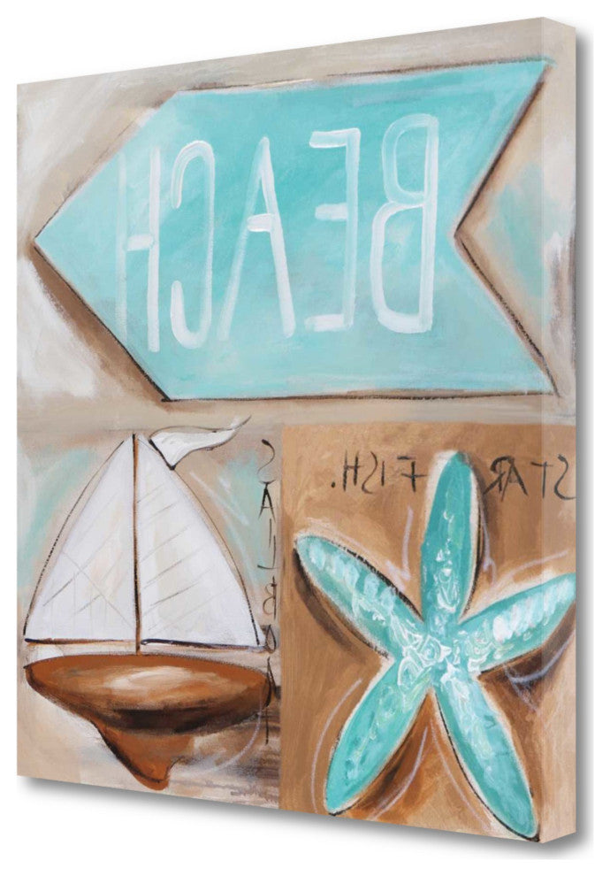 25" Starfish Sailboat and Beach Sign Giclee Wrap Canvas Wall Art