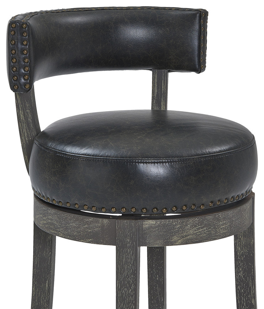 Richards 26" Wood Swivel Counter Stool, Espresso Finish, Onyx Faux Leather, American Gray Finish