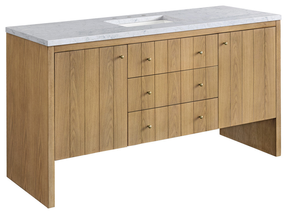Hudson 60" Single Vanity, Light Natural Oak,  Carrara Marble Top