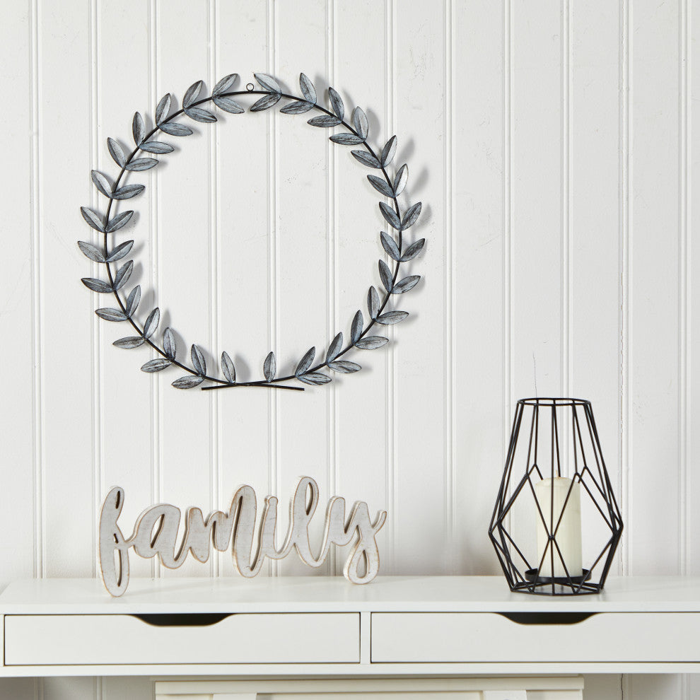 Nearly Natural 7059 20x20 White Metal Olive Leaf Wall Decor
