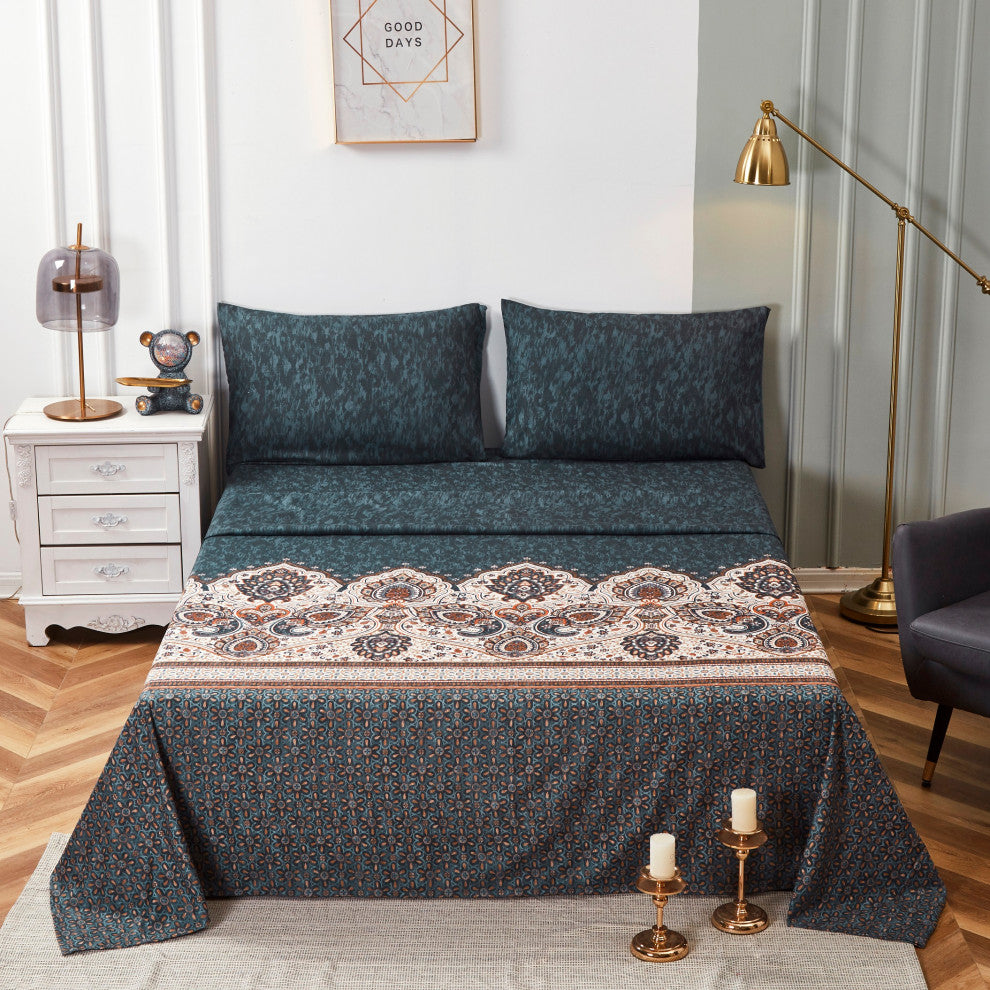 Tache Paisley Damask Lattice Floral Flat Top Sheet, Cal King