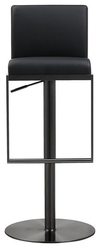 Maklaine 32.3" Contemporary Steel/Leather Barstool in Black Finish