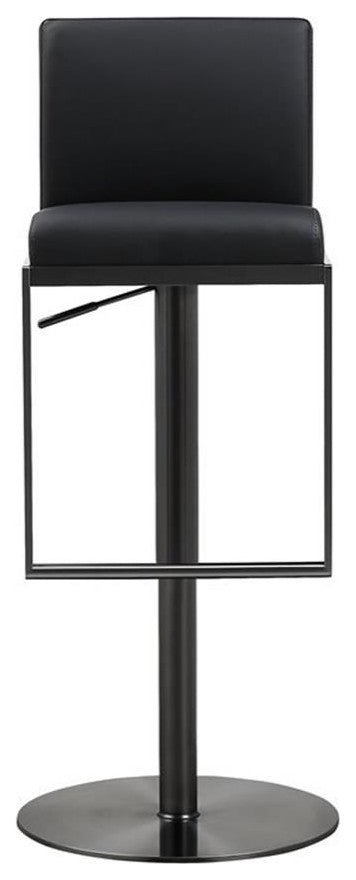 Maklaine 32.3" Contemporary Steel/Leather Barstool in Black Finish