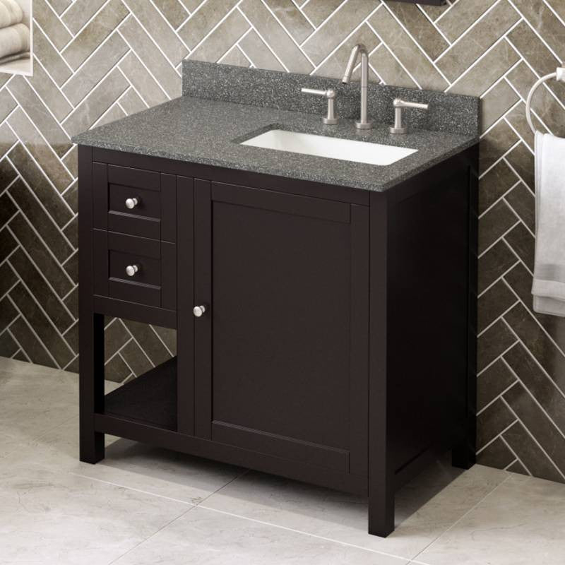 Astoria Transitional 36" Espresso Right Offset Sink Vanity, Boulder Cultured Mar