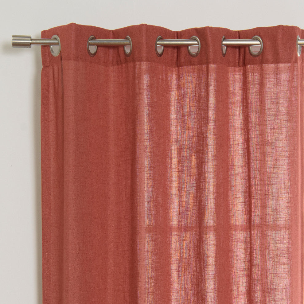 Faux Linen Blend Curtain Panel, Set of 2, Terrared, 52"w X 96"l