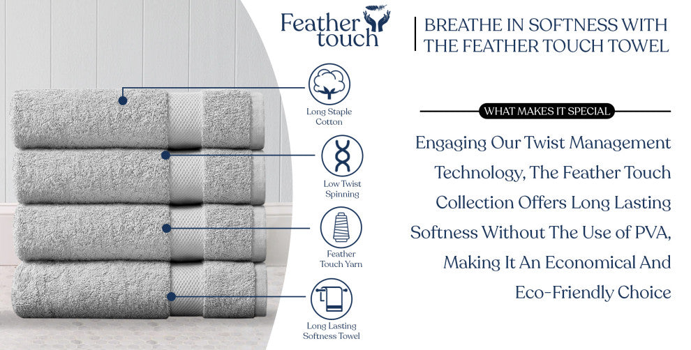 Delara 4-Piece 100% Organic Cotton Plush Bath Sheets, 36"x70", Light Grey