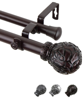 Davor 1" Double Curtain Rod, Mahogany, 48-84"