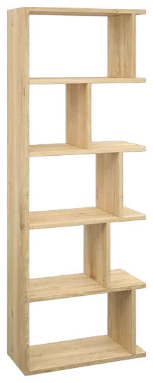 Modern Bookcase, Unique Geometric Design With 5 Cubbies & Bayside Shelves, Oak