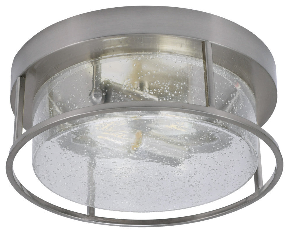 12" 2-Light Flush Mount Light, Brushed Nickel, Clear Bubble Glass