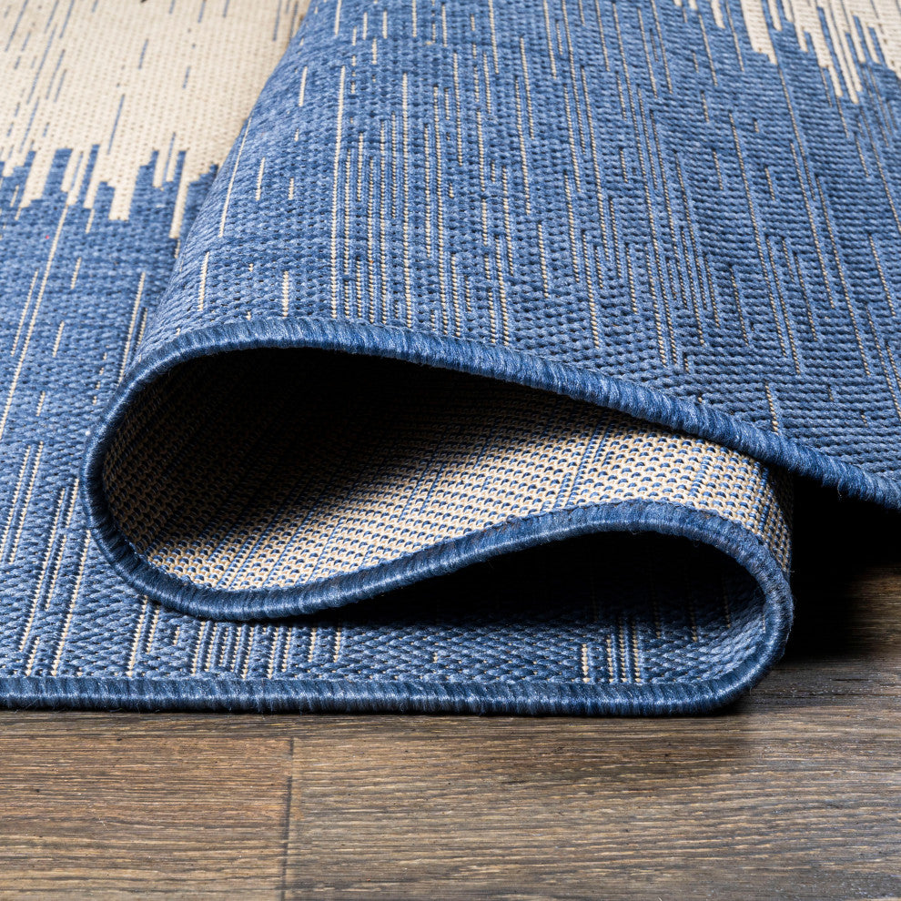 Tavira Modern Strie' Area Rug, Blue/Beige, 5 X 8