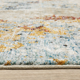 Elements Marbled Patina Beige/Blue Area Rug, 2'3"x8'