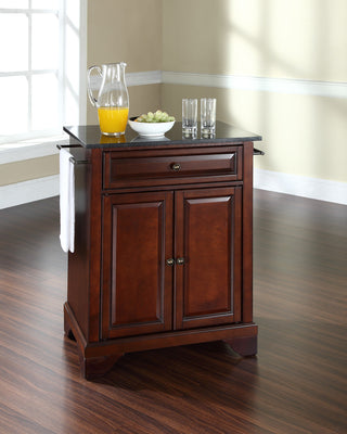 LaFayette Solid Black Granite Top Portable Kitchen Island, Vintage Mahogany