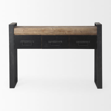 Carga Black Metal Frame w/ Medium Brown Solid Wood Top Console Table