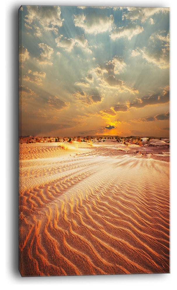 "Red Desert Under Blue Cloudy Skies" Modern Landscape Wall Art Canvas, 20"x40"