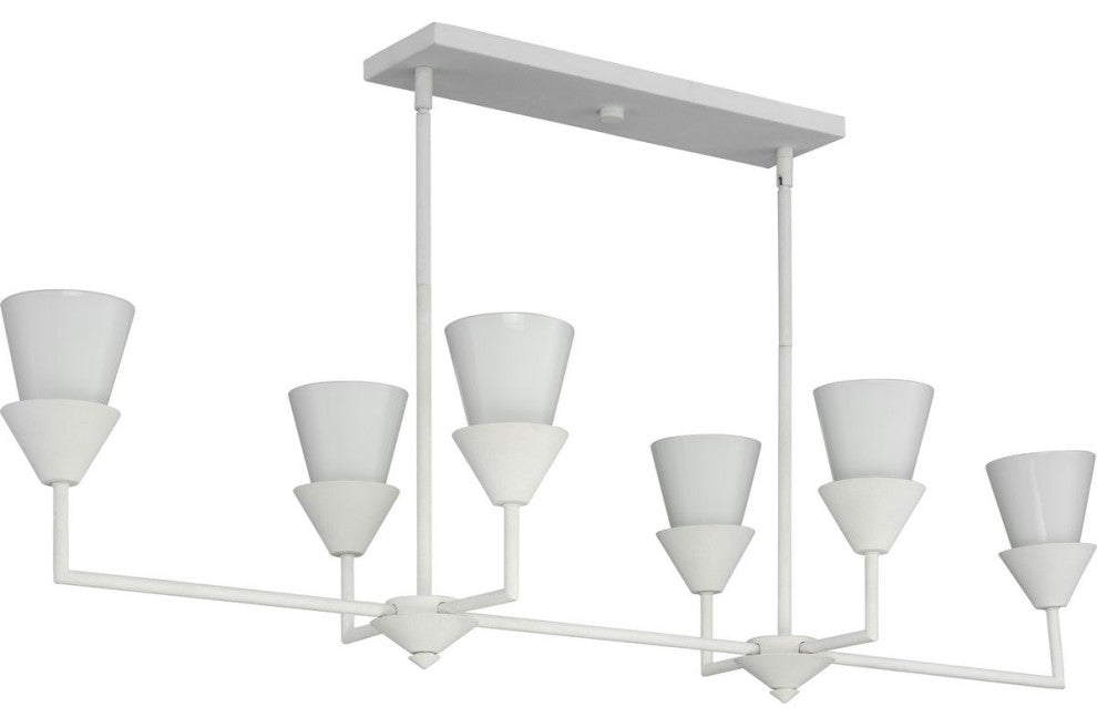 Pinellas Collection 6-Light Island Linear Chandelier Light, White Plaster