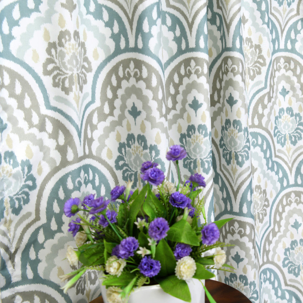 Tivoli IKAT Teal Aqua Microfiber Curtains, Set of 2, 52"x96"