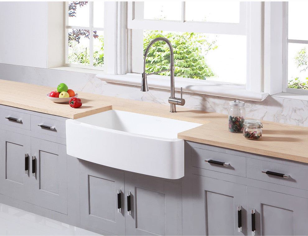 Solid Surface 33x22" Apron Front Farmhouse Single Bowl Kitchen Sink, Matte White