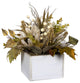 White Metal Planter With Floral Arrangement