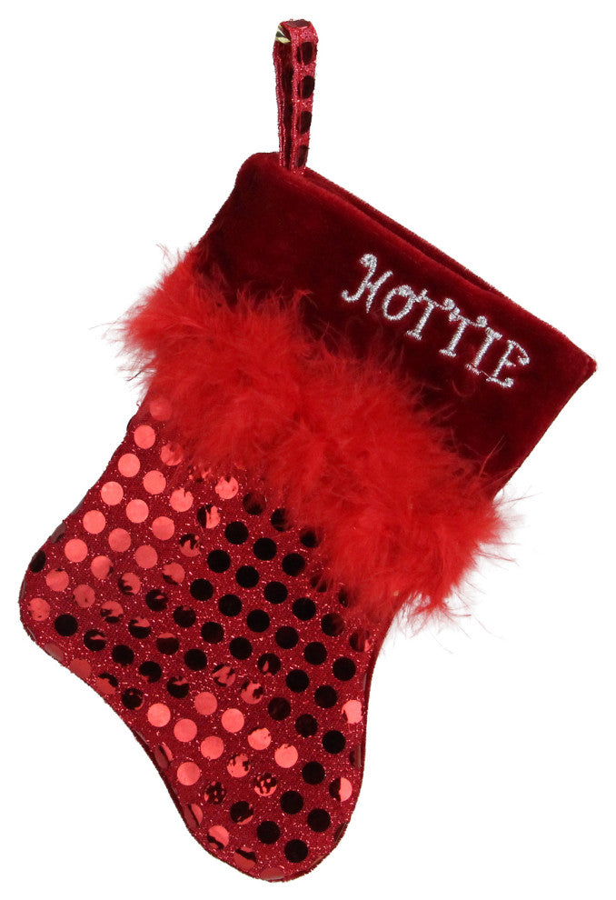 7" Red Sequined Feathered "Hottie" Mini Christmas Stocking