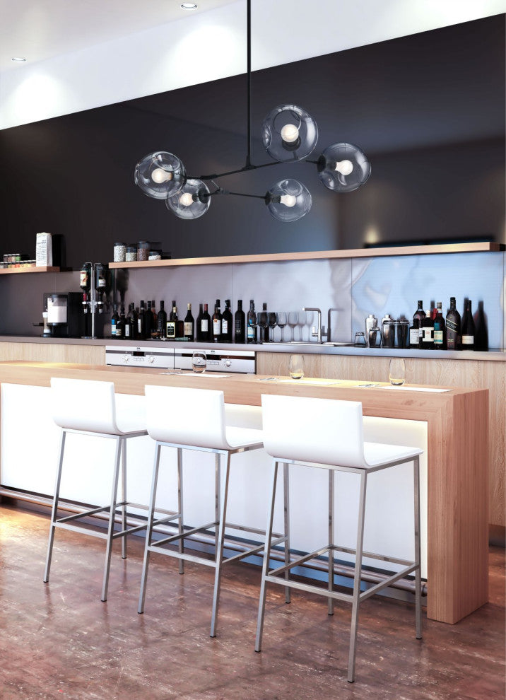 Pendant Ceiling Light Fixture, Glass, Steel Metal, Black, Clear, Lounge Cafe