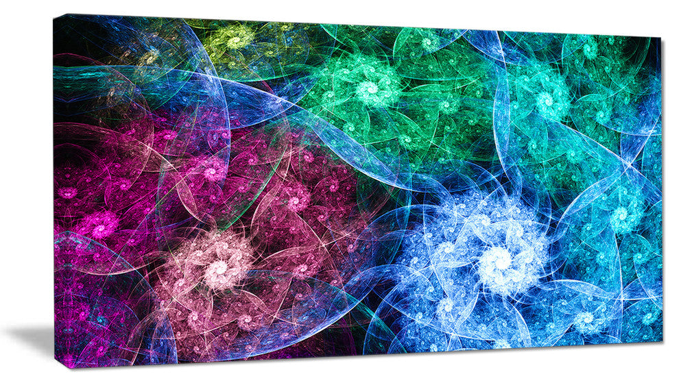 Multi Color Bright Exotic Flowers, Abstract Wall Art Canvas, 32x16