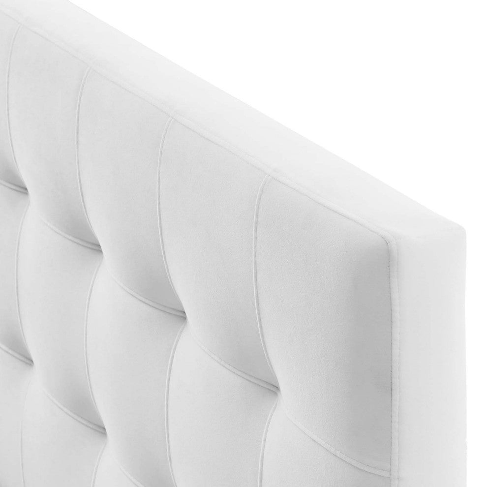 Contemporary Modern Bedroom Full Size Tufted Headboard, Velvet Fabric, White