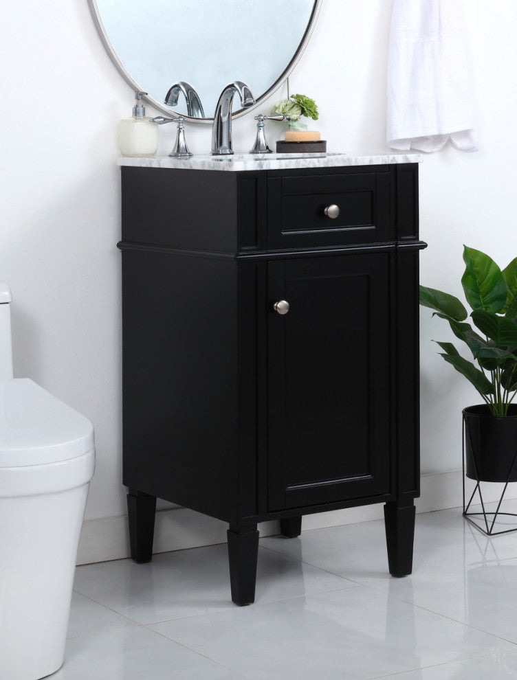 Home Living Vanity with Carrara White Marble Countertop, Black, 18", Single Sink