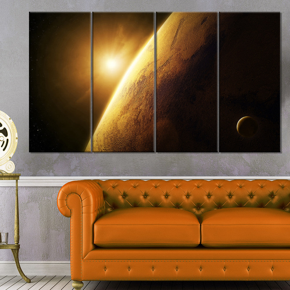 Planet Mars Close up with Sunrise, Large Landscape Canvas Art, 48"x28", 4 Panels