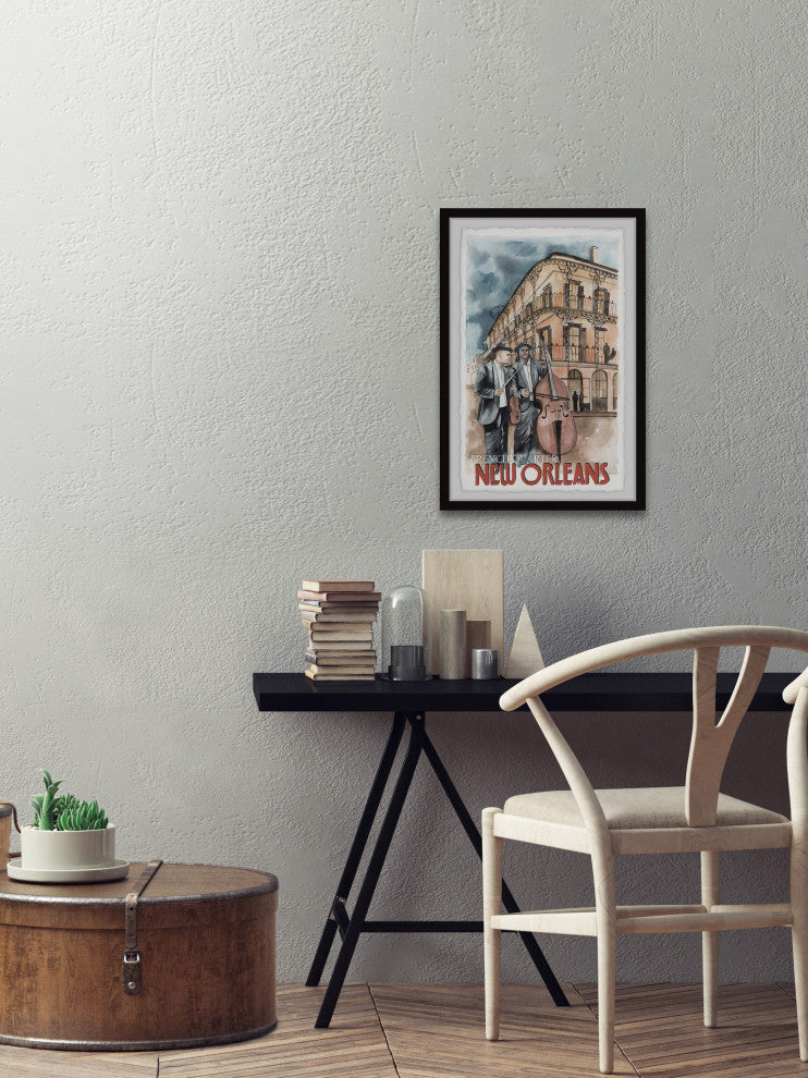 "Double Bassist" Framed Painting Print, 30x45