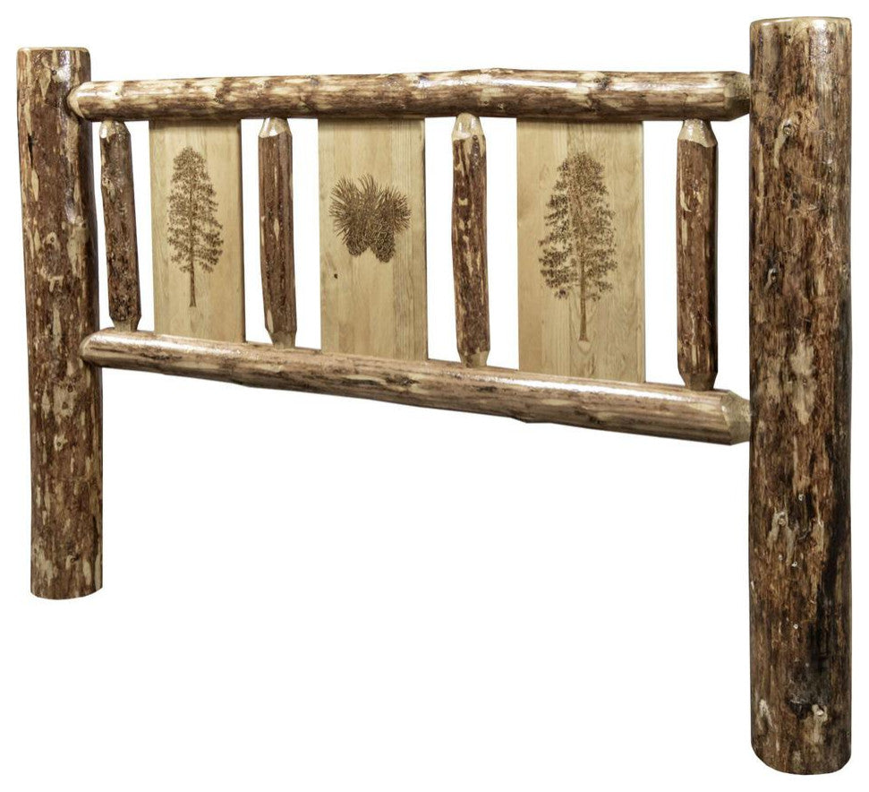 Glacier Country Collection King Headboard w/ Laser Engraved Pine Design