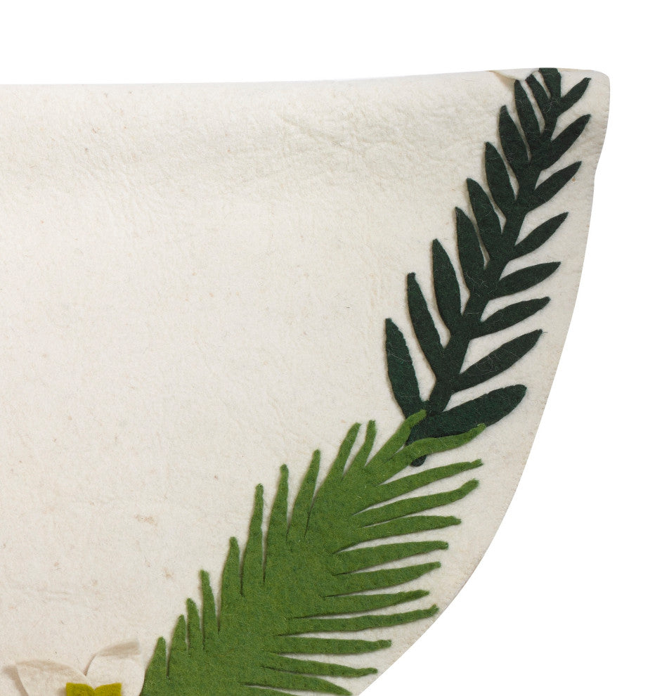 Handmade Christmas Tree Skirt, Felt Greenery on Cream