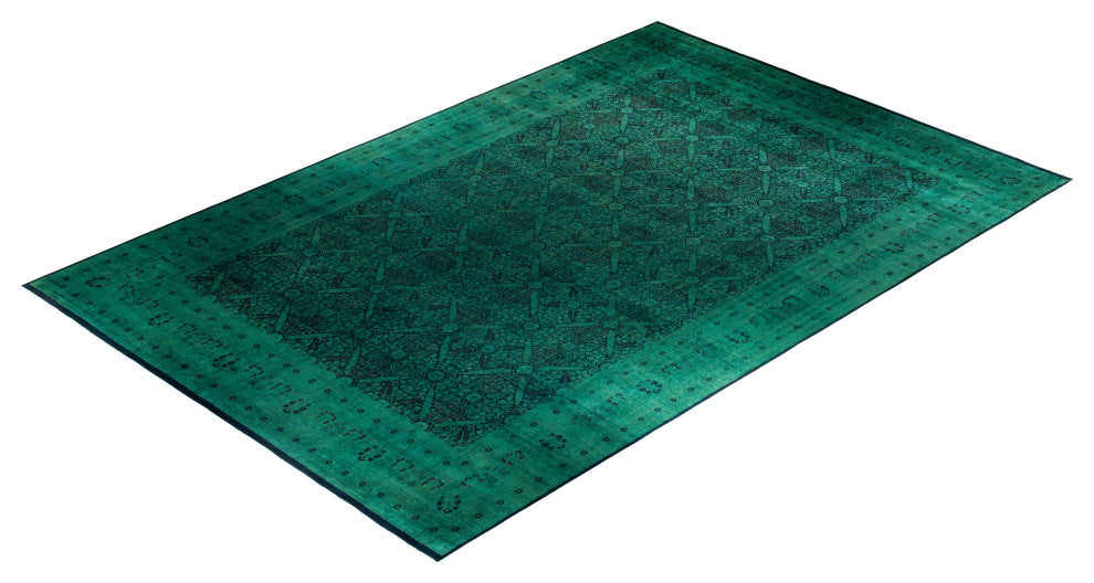 Overdyed, One-of-a-Kind Hand-Knotted Area Rug Green, 12'3"x18'0"