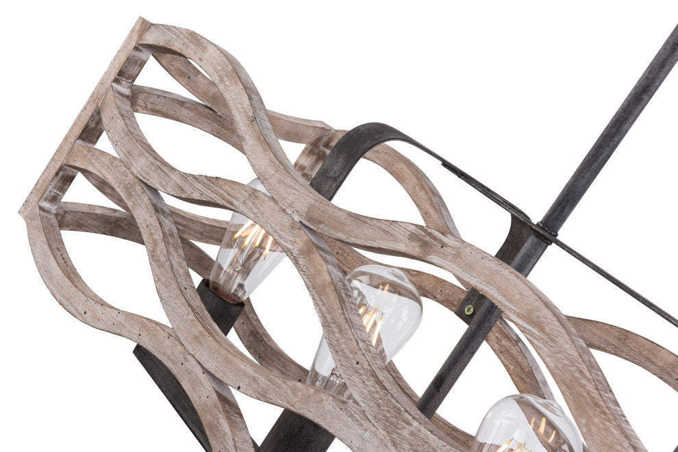 Coastal 5-Light Distressed Wood Chandelier Kitchen Island Pendant Light, Distressed