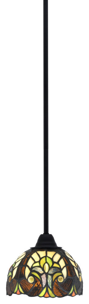 Paramount Mini Pendant, Matte Black, 7" Ivory Cypress Art Glass
