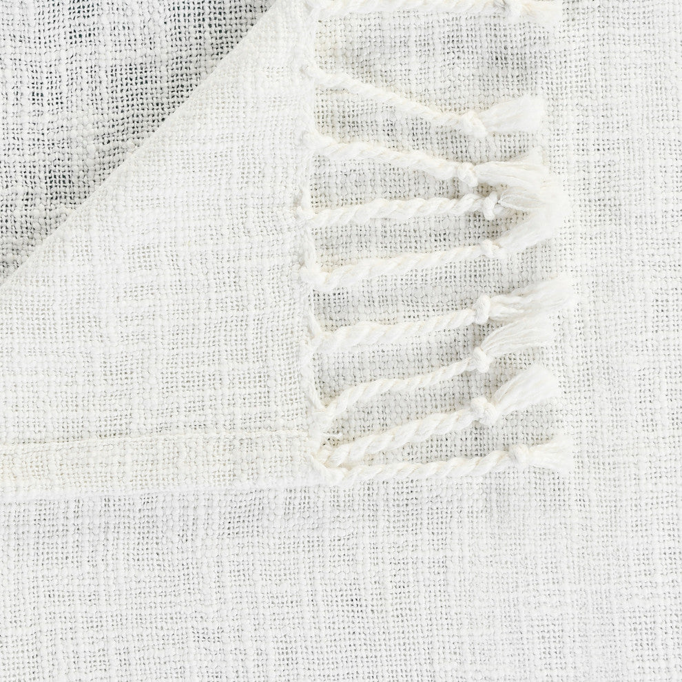 Shibori Slab Throw Blanket with Fringe, Angel Blue
