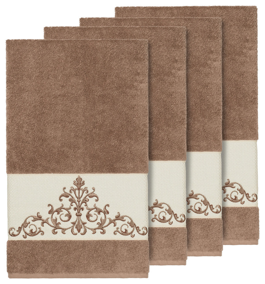 Scarlet 4-Piece Embellished Bath Towel Set, Latte