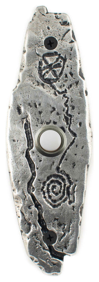 Petroglyph Doorbell, Luxury Decorative Hardware, Polished Pewter