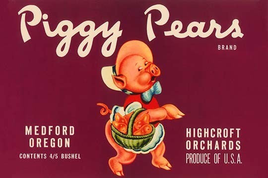 Piggy Pears Crate Label- Canvas Poster 20" x 30"