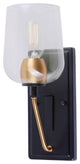 1-Light Clear Glass Wall Sconce, Black and Soft Gold