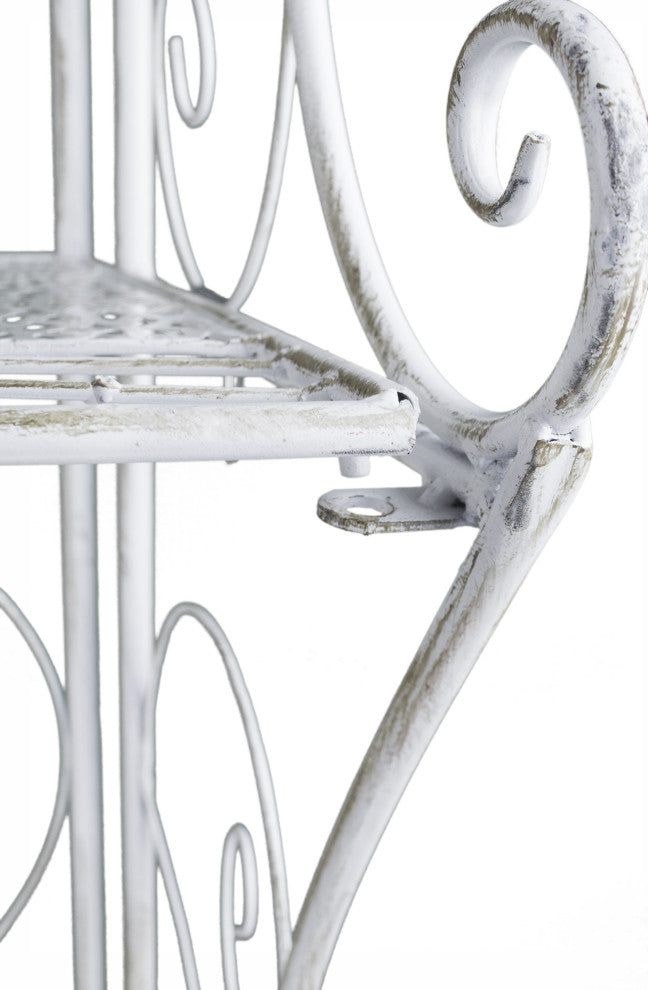 HomeRoots 16" X 3.5" X 67.5" Antique White Steel Corner Bakers Rack With Shelves