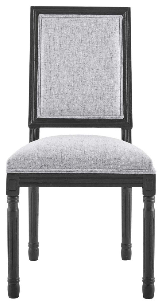 Court French Vintage Upholstered Fabric Dining Side Chair Black Light Gray