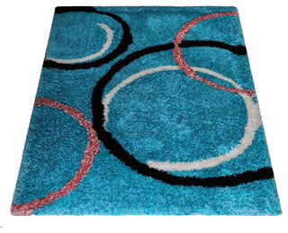 Hand Tufted Shag Polyester Area Rug Geometric Turquoise K00021, [Rectangle] 8'x10'